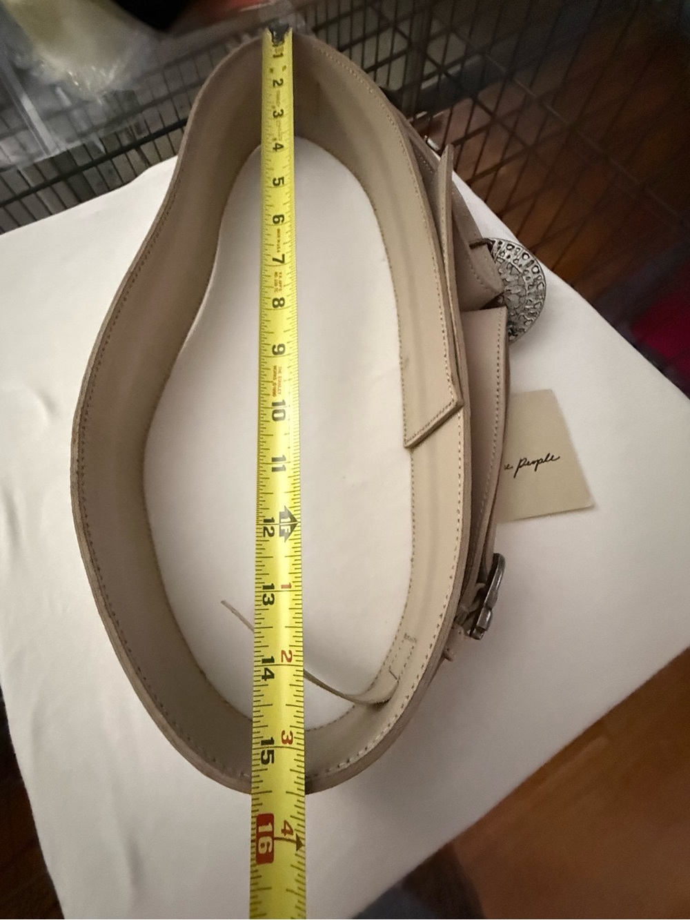 NWT Free People Beige Creamish/Tan Belt w/Embossed Silver Buckle (42” Length) - Picture 6 of 9